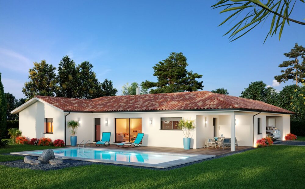 Maison de plain pied avec piscine et terrasse couverte