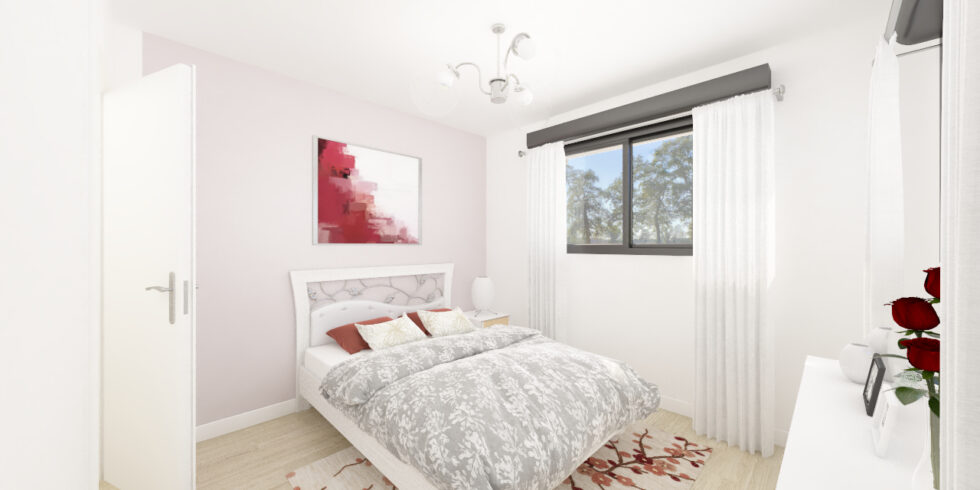 Chambre avec un lit double et une décoration épurée