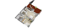 Plan axonométrique d'une maison à étage avec un toit terrasse