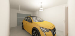 Garage d'une maison avec une voiture jaune