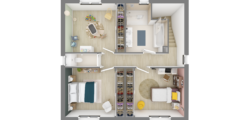 Plan 3D de l'étage d'une maison avec 3 chambres