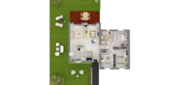 Plan 3D d'une maison sous-sol avec 3 chambres