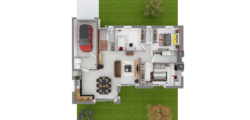 Plan 3D d'une maison de plain pied avec garage