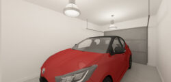 Garage avec une voiture rouge