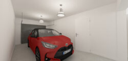 Garage avec une voiture rouge