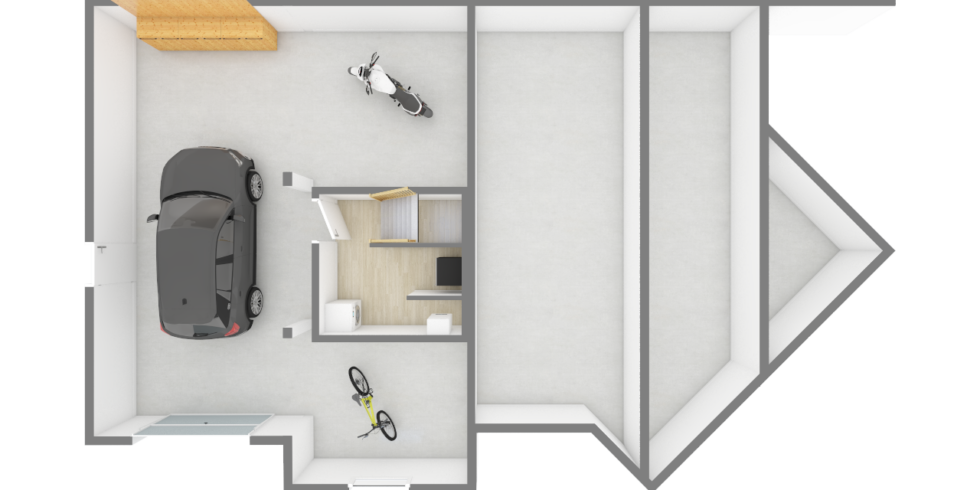 Plan 3D du garage d'une maison avec sous sol