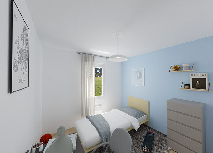 Chambre adolescent avec un lit simple et une commode