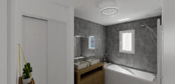 Salle de bain avec baignoire et meuble double vasque