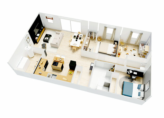 Plan d'une maison avec 3 chambres dont une suite