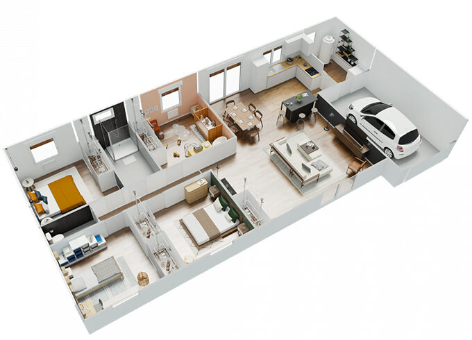 Plan d'une maison 4 chambres avec garage
