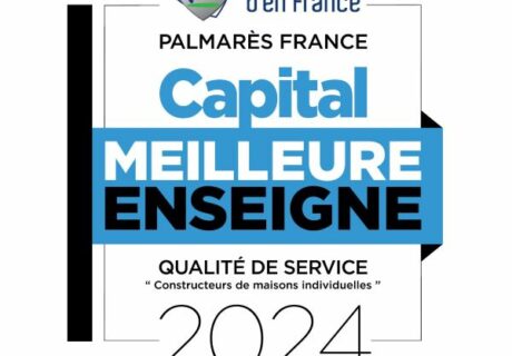 Logo Meilleure enseigne Qualité de Service par le magazine Capital pour Maisons d'en France