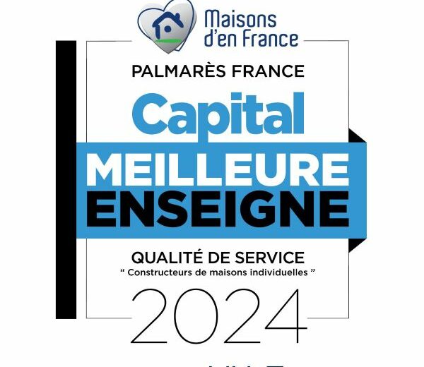 Logo Meilleure enseigne Qualité de Service par le magazine Capital pour Maisons d'en France